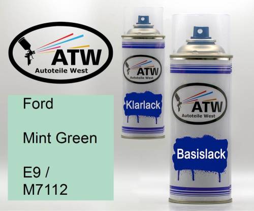 Ford, Mint Green, E9 / M7112: 400ml Sprühdose + 400ml Klarlack - Set, von ATW Autoteile West.